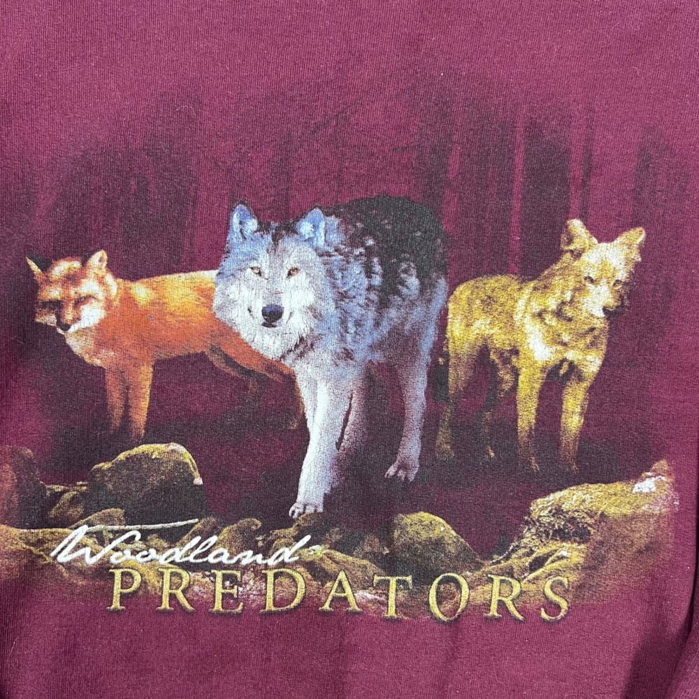 Woodland Predators Wolf Sweatshirt Men Large Maroon Fox Graphic Crewneck Nature